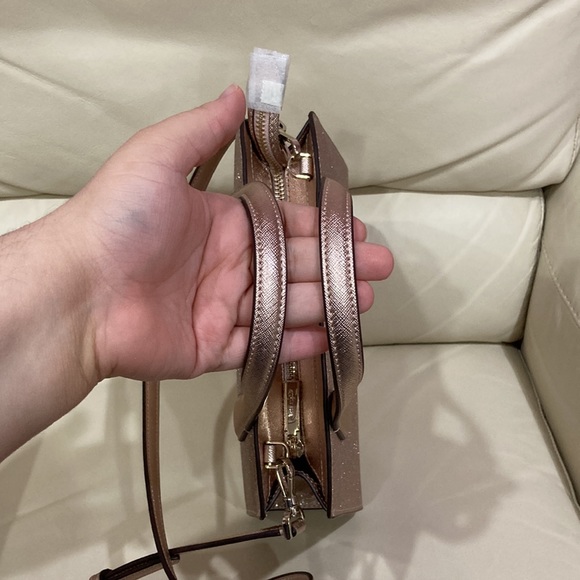 Kate Spade Rose Gold Tinsel Glitter Fabric Sparkle Satchel Purse Bag - Picture 5 of 14